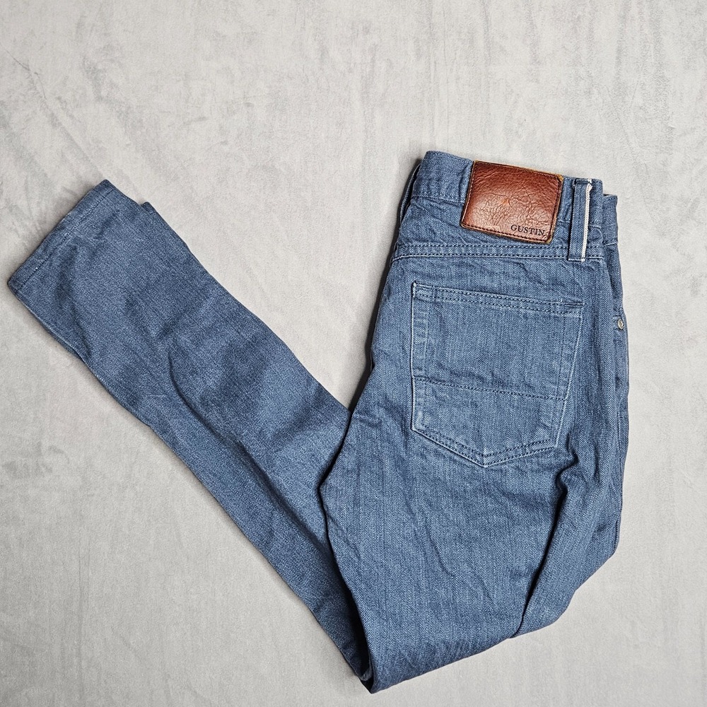 Gustin Jeans Mens 30 (Fits 29x26) Slim Blue Raw Selvedge Denim Button Fly Casual
